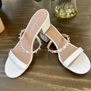 Stuart Weitzman White Pearly Strap Block Heel Sandals Sz9